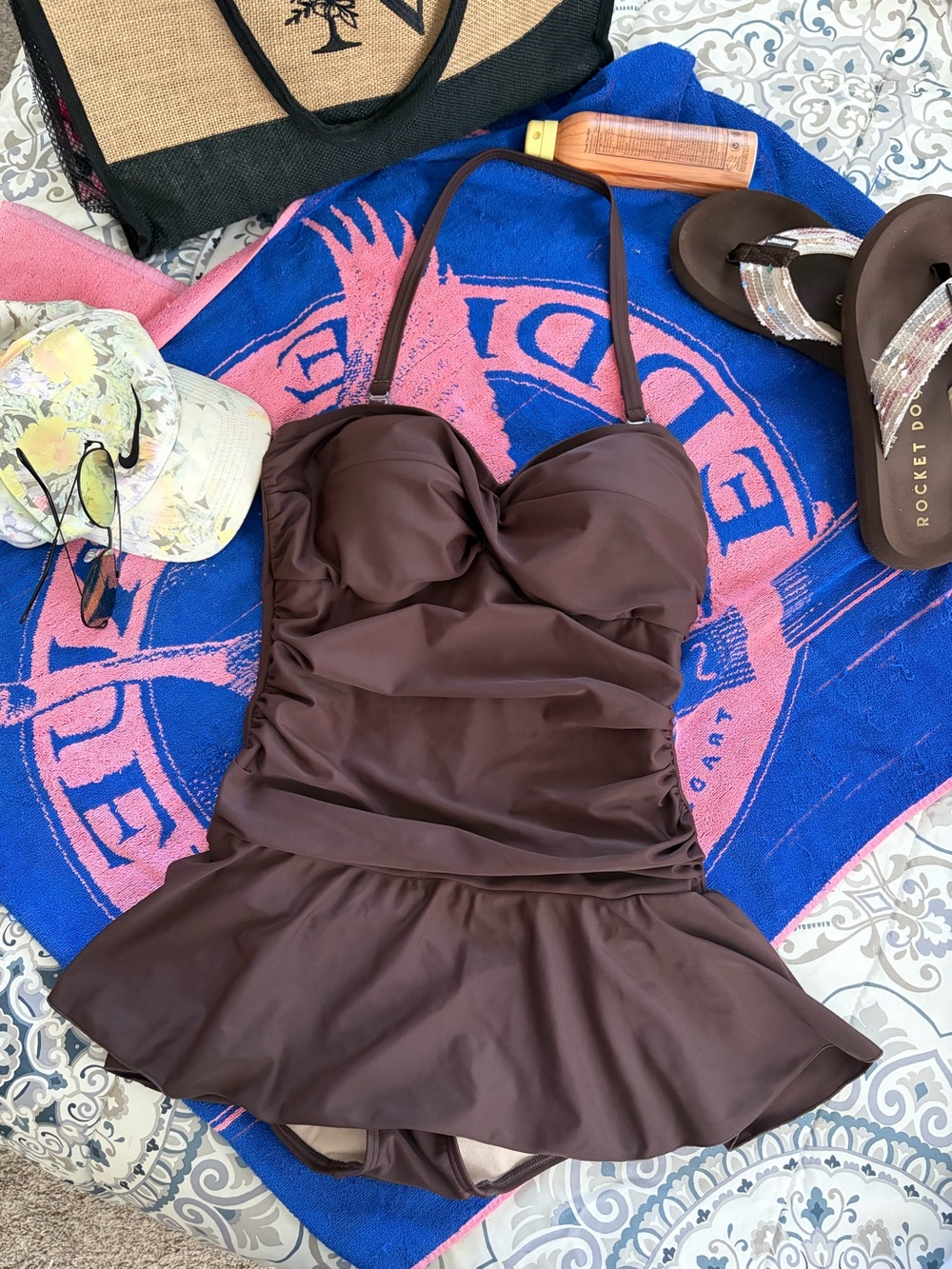 Always For Me Chocolate Brown Ruched One-Piece Swimdress